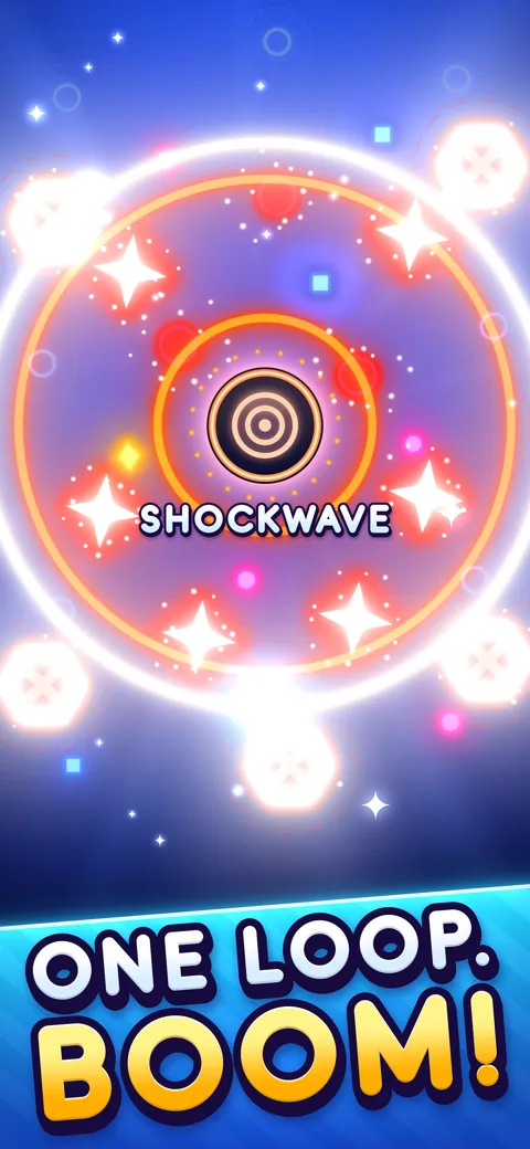 The Shockwave power going off in rings of light across the arena. Caption: One loop. Boom!