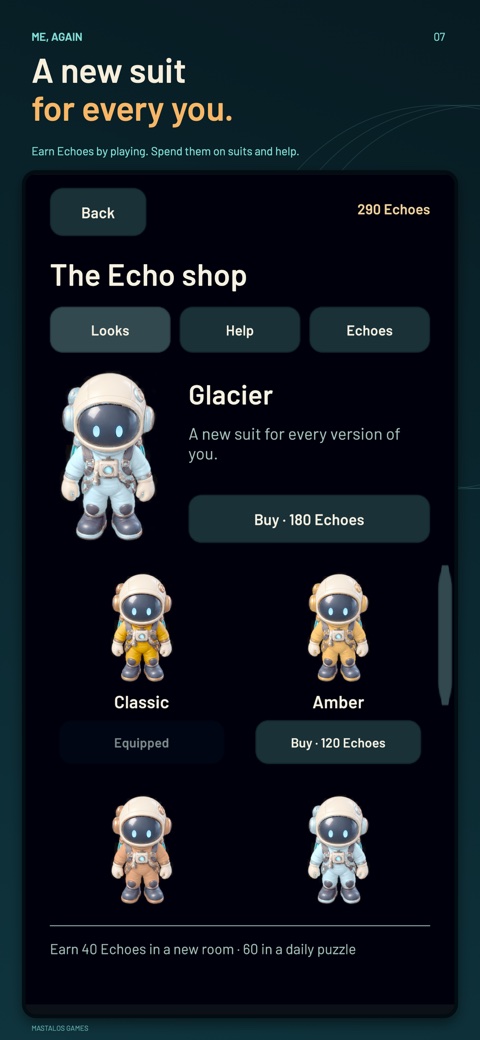 The Echo shop with the Glacier, Classic and Amber suits. Caption: A new suit for every you.